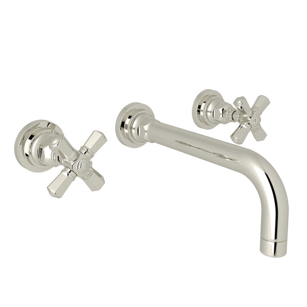 San Giovanni Wall Mount Widespread Bathroom Faucet - Polished Nickel with Cross Handle | Model Number: A2307XMPNTO-2 - Product Knockout
