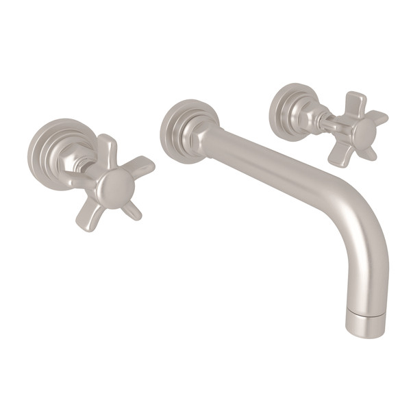 San Giovanni Wall Mount Widespread Bathroom Faucet - Satin Nickel with Five Spoke Cross Handle | Model Number: A2307XSTNTO-2 - Product Knockout
