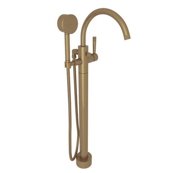 Graceline Floor Mount Tub Filler - French Brass with Metal Lever Handle | Model Number: MB2033LMFBTO - Product Knockout