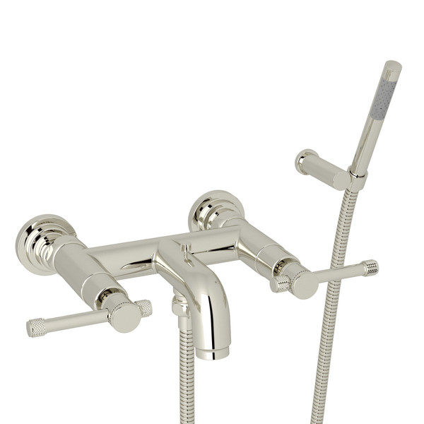 Campo Wall Mount Exposed Tub Filler with Handshower - Polished Nickel with Industrial Metal Lever Handle | Model Number: A3302ILPN - Product Knockout