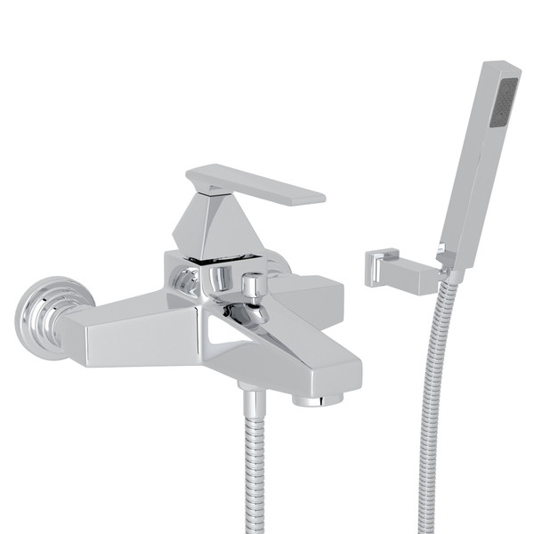 Vincent Wall Mount Exposed Tub Set with Handshower - Polished Chrome with Metal Lever Handle | Model Number: A3001LVAPC - Product Knockout