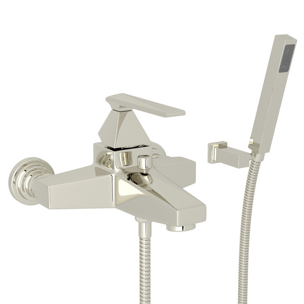Vincent Wall Mount Exposed Tub Set with Handshower - Polished Nickel with Metal Lever Handle | Model Number: A3001LVPN - Product Knockout