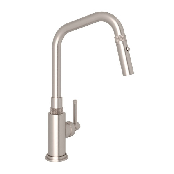 Rohl A3479LPWSSTN-2 Country Kitchen Faucet with Side Spray and Porcelain,  Satin Nickel キッチン