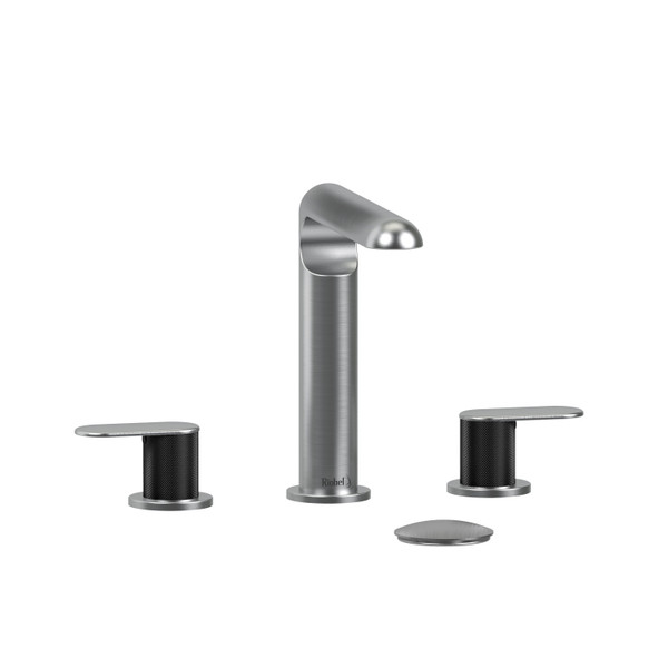 Ciclo Widespread Lavatory Faucet  - Brushed Chrome and Black with Knurled Lever Handles | Model Number: CI08KNBCBK - Product Knockout