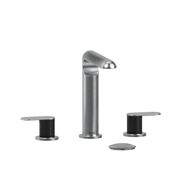 Ciclo Widespread Lavatory Faucet  - Brushed Chrome and Black with Lined Lever Handles | Model Number: CI08LNBCBK - Product Knockout
