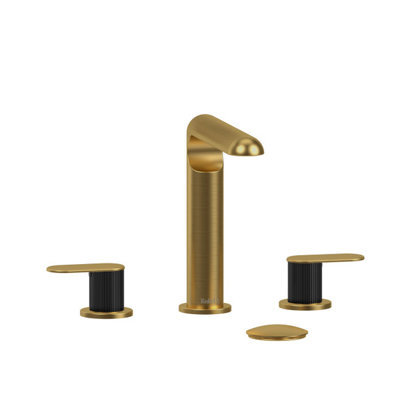 Ciclo Widespread Lavatory Faucet  - Brushed Gold and Black with Lined Lever Handles | Model Number: CI08LNBGBK - Product Knockout