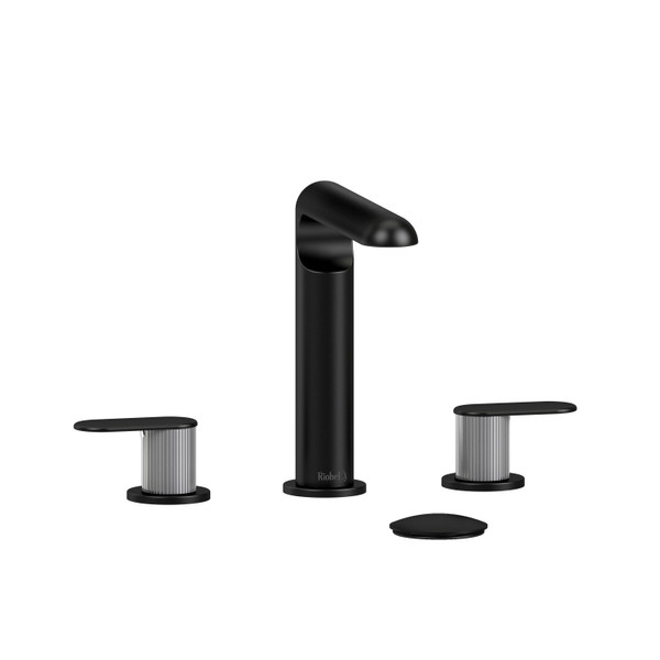 Ciclo Widespread Lavatory Faucet  - Black and Brushed Chrome with Lined Lever Handles | Model Number: CI08LNBKBC - Product Knockout