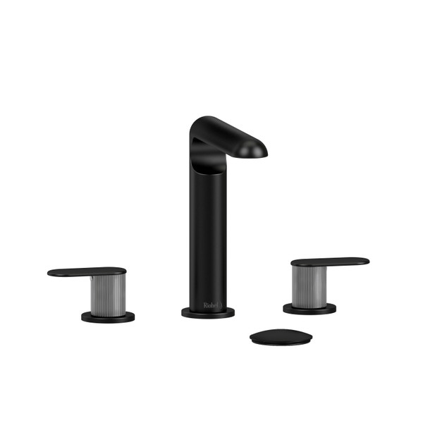 Ciclo Widespread Lavatory Faucet  - Black and Chrome with Lined Lever Handles | Model Number: CI08LNBKC - Product Knockout