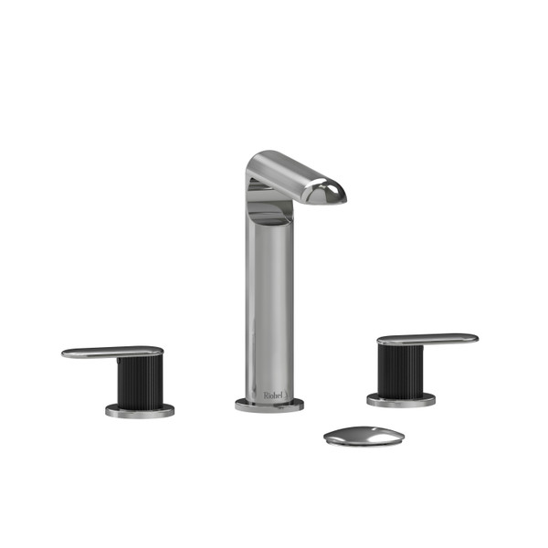 Ciclo Widespread Lavatory Faucet  - Chrome and Black with Lined Lever Handles | Model Number: CI08LNCBK - Product Knockout