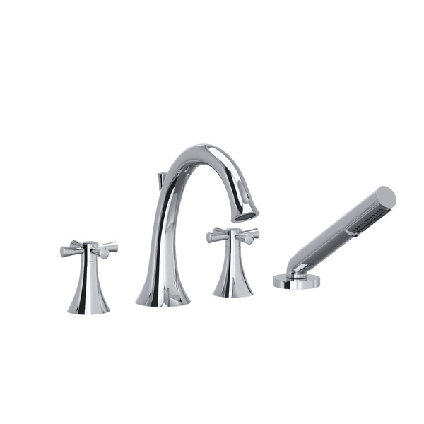 Edge 4-Hole Deck Mount Tub Filler  - Chrome with Cross Handles | Model Number: ED12+C - Product Knockout