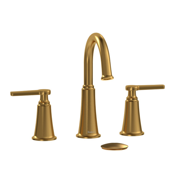 Momenti Widespread Lavatory Faucet with C-Spout  - Brushed Gold with J-Shaped Handles | Model Number: MMRD08JBG - Product Knockout