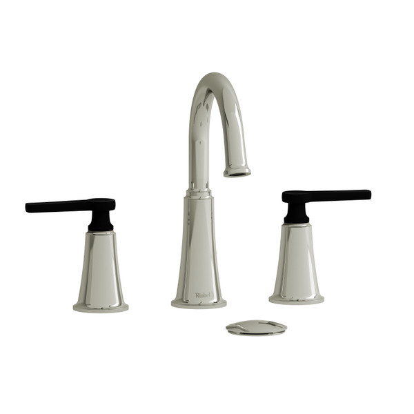 Momenti Widespread Lavatory Faucet with C-Spout  - Polished Nickel and Black with J-Shaped Handles | Model Number: MMRD08JPNBK - Product Knockout