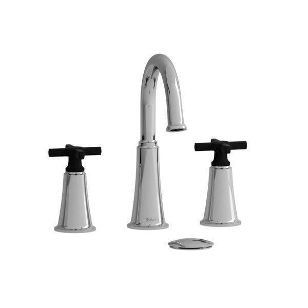 Momenti Widespread Lavatory Faucet with C-Spout  - Chrome and Black with Cross Handles | Model Number: MMRD08+CBK - Product Knockout