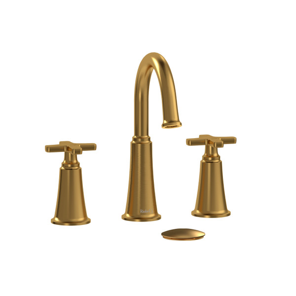 Momenti Widespread Lavatory Faucet with C-Spout  - Brushed Gold with X-Shaped Handles | Model Number: MMRD08XBG - Product Knockout