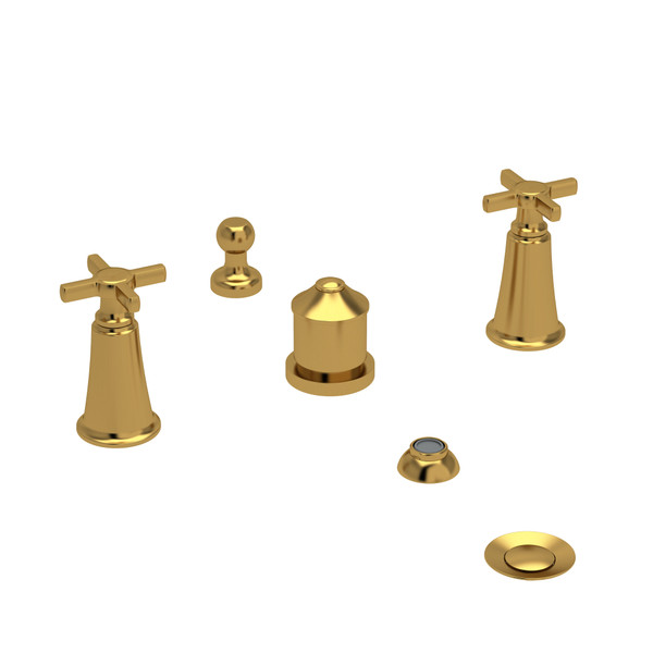 Momenti Two Handle Deck Mount Bidet  - Brushed Gold with Cross Handles | Model Number: MMRD09+BG - Product Knockout