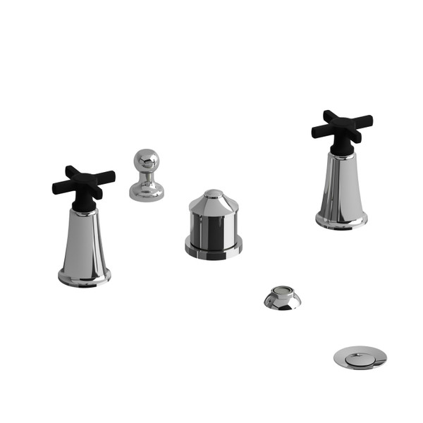 Momenti Two Handle Deck Mount Bidet  - Chrome and Black with Cross Handles | Model Number: MMRD09+CBK - Product Knockout
