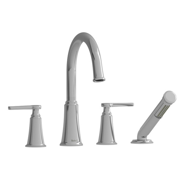 Momenti 4-Hole Deck Mount Tub Filler with C-Spout  - Chrome with J-Shaped Handles | Model Number: MMRD12JC - Product Knockout