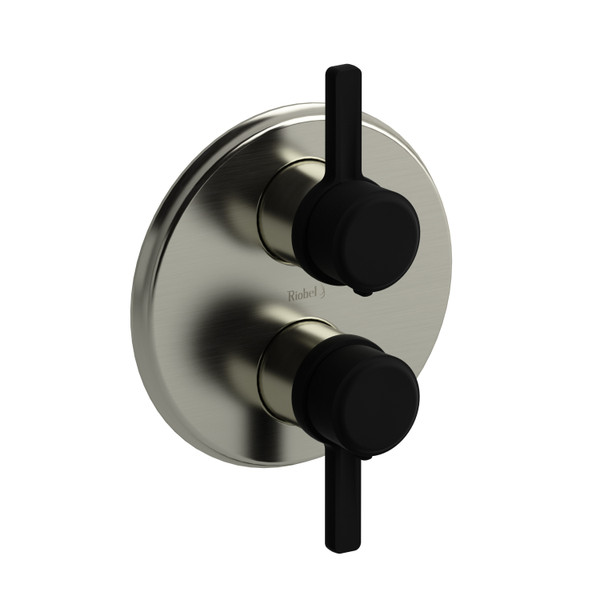 Momenti 3/4 Inch Thermostatic and Pressure Balance Multi-Function System  - Brushed Nickel and Black with J-Shaped Handles | Model Number: MMRD83JBNBK - Product Knockout
