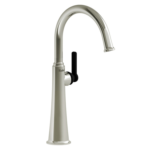 Momenti Single Handle Tall Lavatory Faucet with C-Spout  - Polished Nickel and Black with J-Shaped Handles | Model Number: MMRDL01JPNBK - Product Knockout