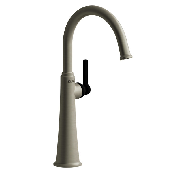 Momenti Single Handle Tall Lavatory Faucet with C-Spout  - Brushed Nickel and Black with Lever Handles | Model Number: MMRDL01LBNBK - Product Knockout