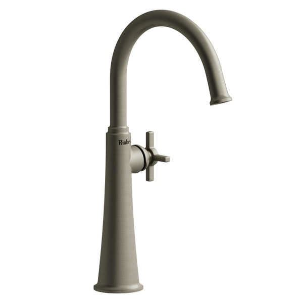 Momenti Single Handle Tall Lavatory Faucet with C-Spout  - Brushed Nickel with Cross Handles | Model Number: MMRDL01+BN - Product Knockout