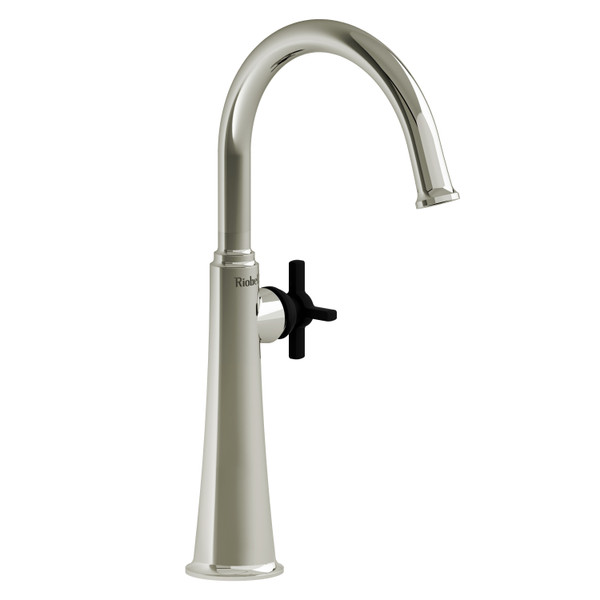 Momenti Single Handle Tall Lavatory Faucet with C-Spout  - Polished Nickel and Black with Cross Handles | Model Number: MMRDL01+PNBK - Product Knockout