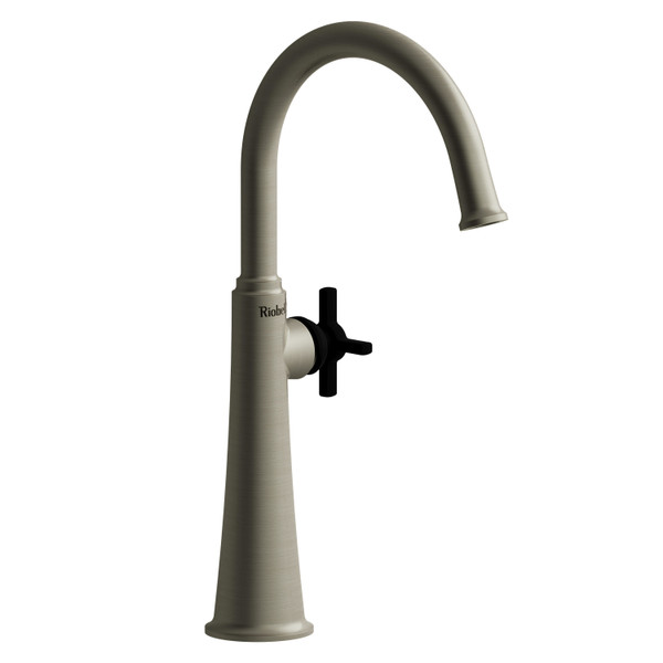 Momenti Single Handle Tall Lavatory Faucet with C-Spout 1.0 GPM - Brushed Nickel and Black with Cross Handles | Model Number: MMRDL01+BNBK-10 - Product Knockout