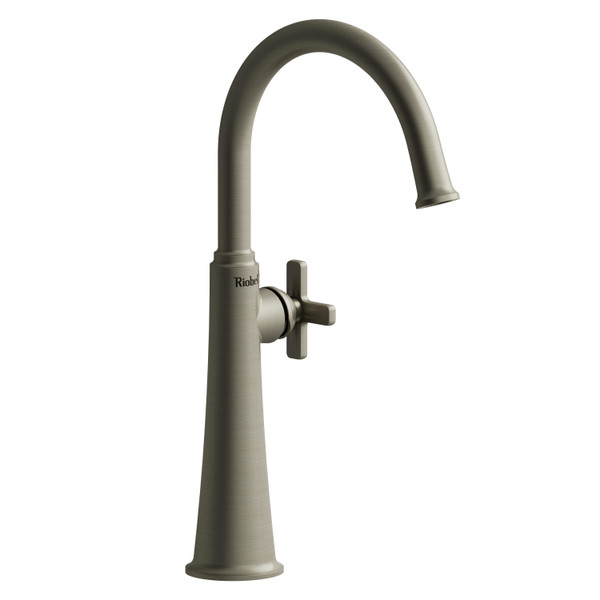 Momenti Single Handle Tall Lavatory Faucet with C-Spout 1.0 GPM - Brushed Nickel with X-Shaped Handles | Model Number: MMRDL01XBN-10 - Product Knockout