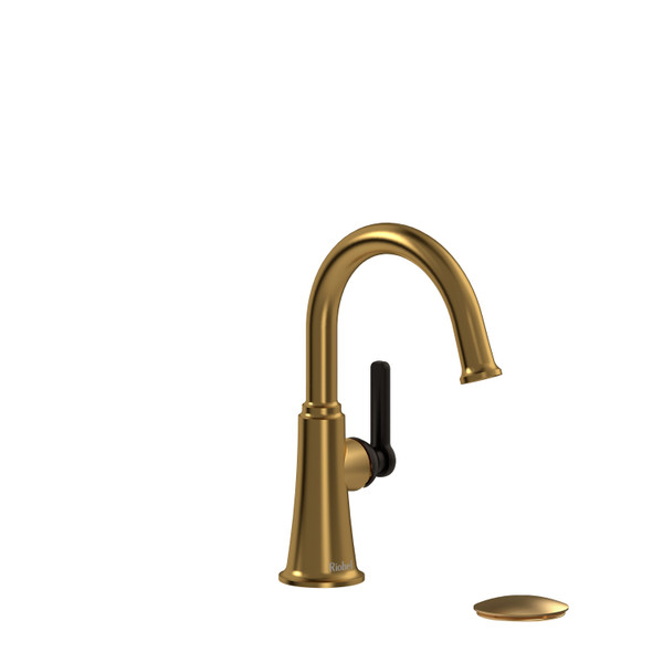 Momenti Single Handle Lavatory Faucet with C-Spout 1.0 GPM - Brushed Gold and Black with J-Shaped Handles | Model Number: MMRDS01JBGBK-10 - Product Knockout
