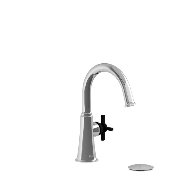 Momenti Single Handle Lavatory Faucet with C-Spout  - Chrome and Black with Cross Handles | Model Number: MMRDS01+CBK - Product Knockout
