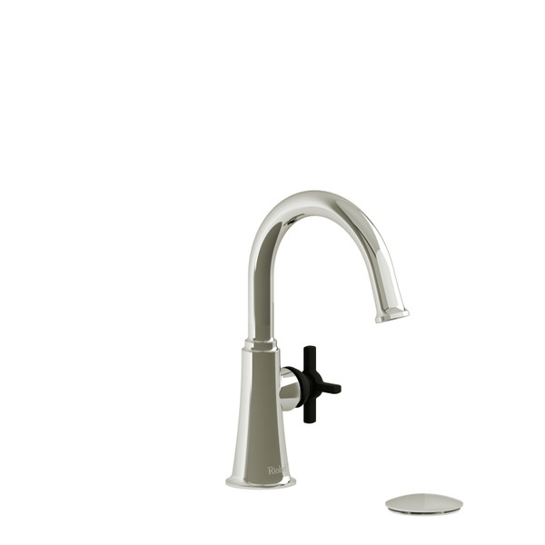 Momenti Single Handle Lavatory Faucet with C-Spout  - Polished Nickel and Black with Cross Handles | Model Number: MMRDS01+PNBK - Product Knockout