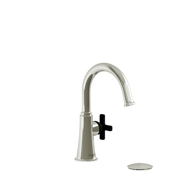 Momenti Single Handle Lavatory Faucet with C-Spout  - Polished Nickel and Black with X-Shaped Handles | Model Number: MMRDS01XPNBK - Product Knockout