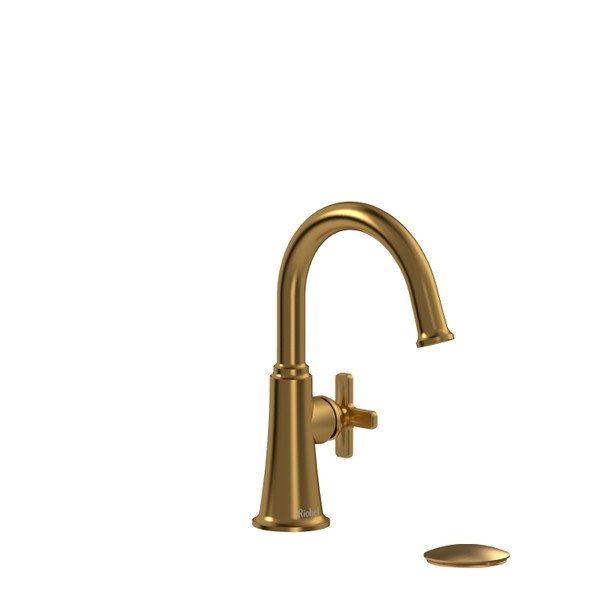 Momenti Single Handle Lavatory Faucet with C-Spout 1.0 GPM - Brushed Gold with X-Shaped Handles | Model Number: MMRDS01XBG-10 - Product Knockout