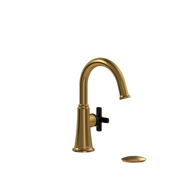 Momenti Single Handle Lavatory Faucet with C-Spout 1.0 GPM - Brushed Gold and Black with X-Shaped Handles | Model Number: MMRDS01XBGBK-10 - Product Knockout