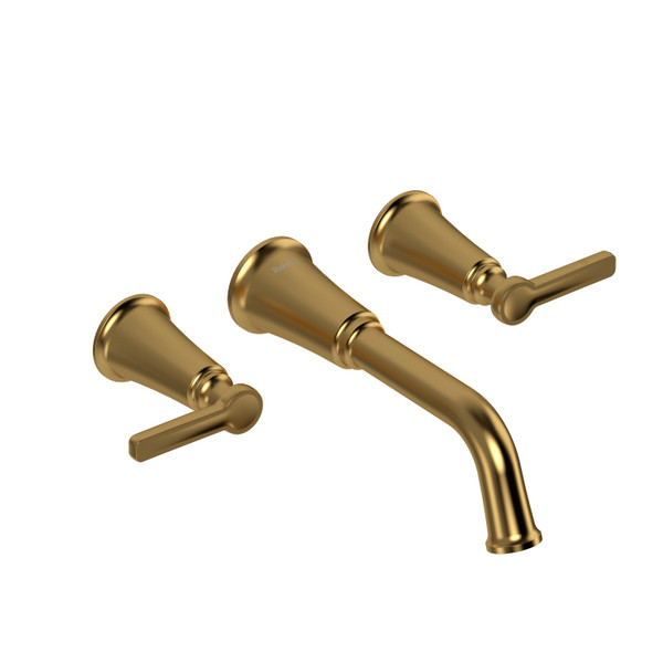 Momenti Wall Mount Lavatory Faucet 1.0 GPM - Brushed Gold with J-Shaped Handles | Model Number: MMSQ03JBG-10 - Product Knockout