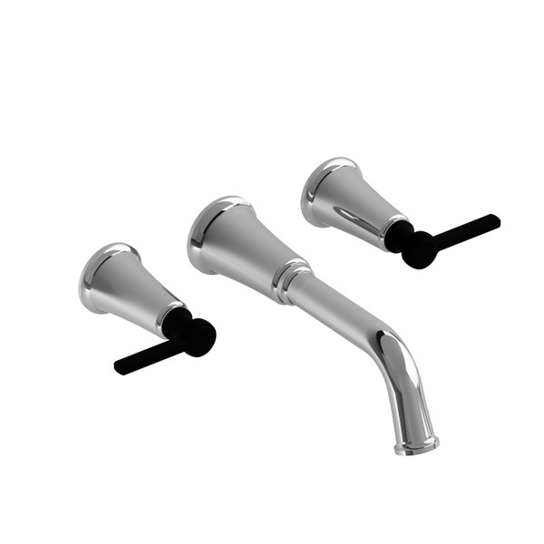 Momenti Wall Mount Lavatory Faucet  - Chrome and Black with Lever Handles | Model Number: MMSQ03LCBK - Product Knockout