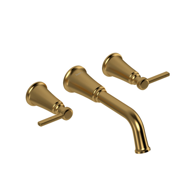 Momenti Wall Mount Lavatory Faucet 1.0 GPM - Brushed Gold with Lever Handles | Model Number: MMSQ03LBG-10 - Product Knockout