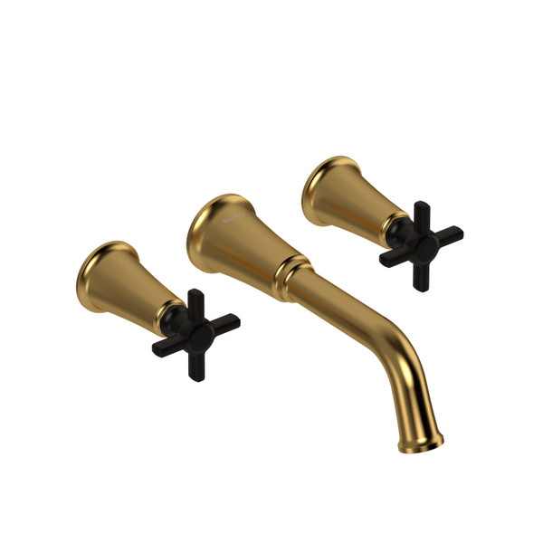 Momenti Wall Mount Lavatory Faucet 1.0 GPM - Brushed Gold and Black with Cross Handles | Model Number: MMSQ03+BGBK-10 - Product Knockout