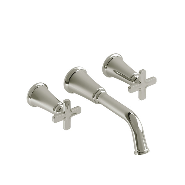 Momenti Wall Mount Lavatory Faucet  - Polished Nickel with X-Shaped Handles | Model Number: MMSQ03XPN - Product Knockout
