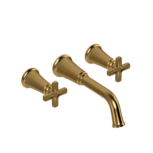 Momenti Wall Mount Lavatory Faucet 1.0 GPM - Brushed Gold with X-Shaped Handles | Model Number: MMSQ03XBG-10 - Product Knockout