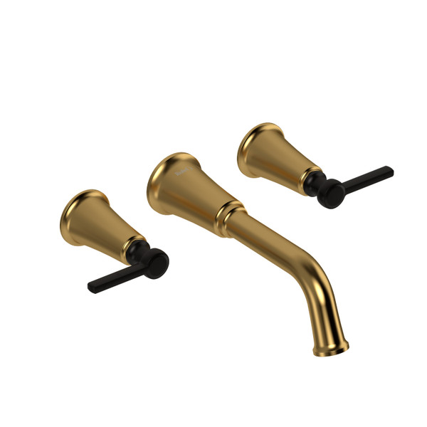Momenti Wall Mount Tub Filler  - Brushed Gold and Black with Lever Handles | Model Number: MMSQ05LBGBK - Product Knockout