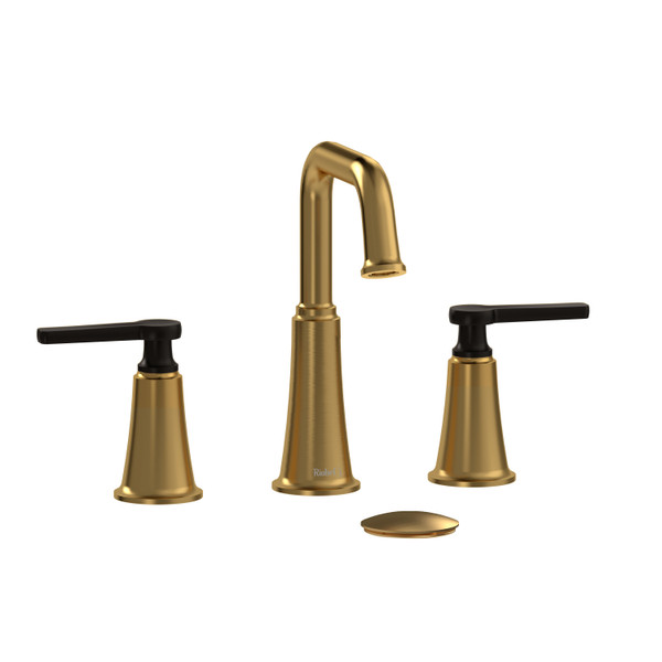 Momenti Widespread Lavatory Faucet with U-Spout  - Brushed Gold and Black with J-Shaped Handles | Model Number: MMSQ08JBGBK - Product Knockout