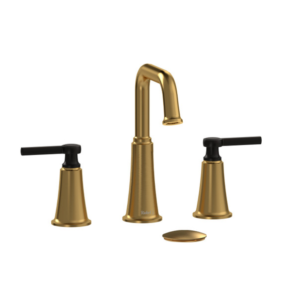 Momenti Widespread Lavatory Faucet with U-Spout 1.0 GPM - Brushed Gold and Black with Lever Handles | Model Number: MMSQ08LBGBK-10 - Product Knockout