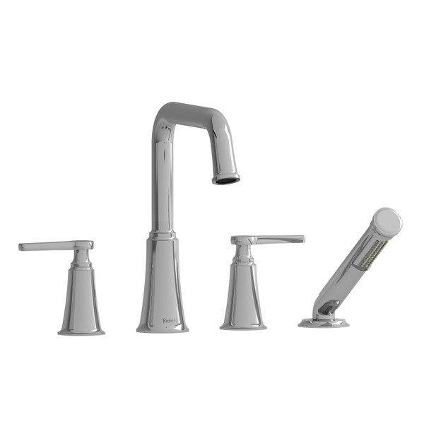 Momenti 4-Hole Deck Mount Tub Filler with U-Spout  - Chrome with J-Shaped Handles | Model Number: MMSQ12JC - Product Knockout