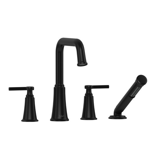 Momenti 4-Hole Deck Mount Tub Filler with U-Spout  - Black with Lever Handles | Model Number: MMSQ12LBK - Product Knockout