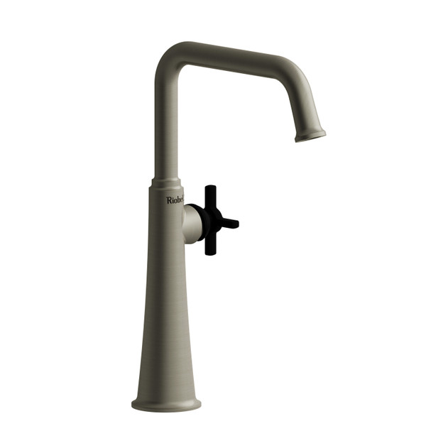 Momenti Single Handle Tall Lavatory Faucet with U-Spout  - Brushed Nickel and Black with Cross Handles | Model Number: MMSQL01+BNBK - Product Knockout
