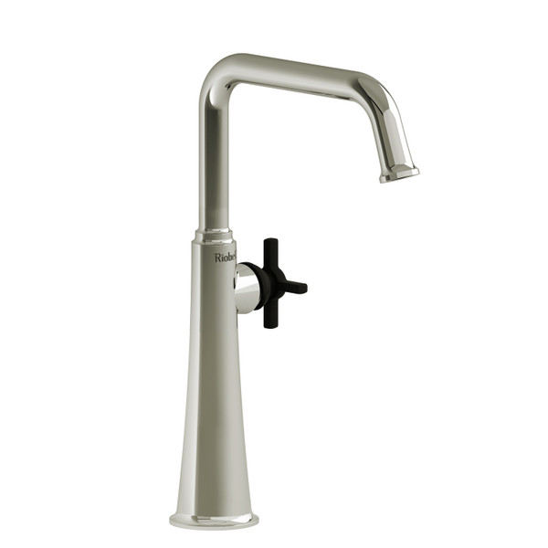 Momenti Single Handle Tall Lavatory Faucet with U-Spout  - Polished Nickel and Black with Cross Handles | Model Number: MMSQL01+PNBK - Product Knockout