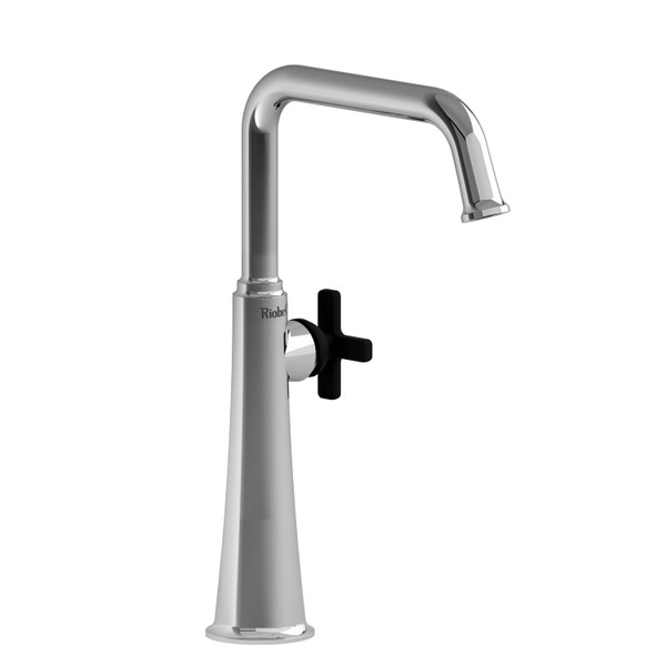 Momenti Single Handle Tall Lavatory Faucet with U-Spout  - Chrome and Black with X-Shaped Handles | Model Number: MMSQL01XCBK - Product Knockout