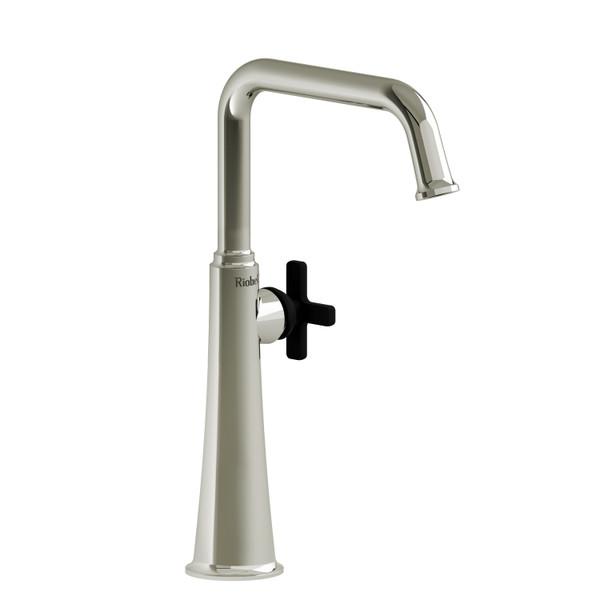 Momenti Single Handle Tall Lavatory Faucet with U-Spout  - Polished Nickel and Black with X-Shaped Handles | Model Number: MMSQL01XPNBK - Product Knockout