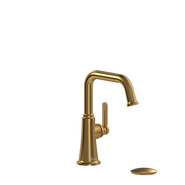 Momenti Single Handle Lavatory Faucet with U-Spout  - Brushed Gold with J-Shaped Handles | Model Number: MMSQS01JBG - Product Knockout